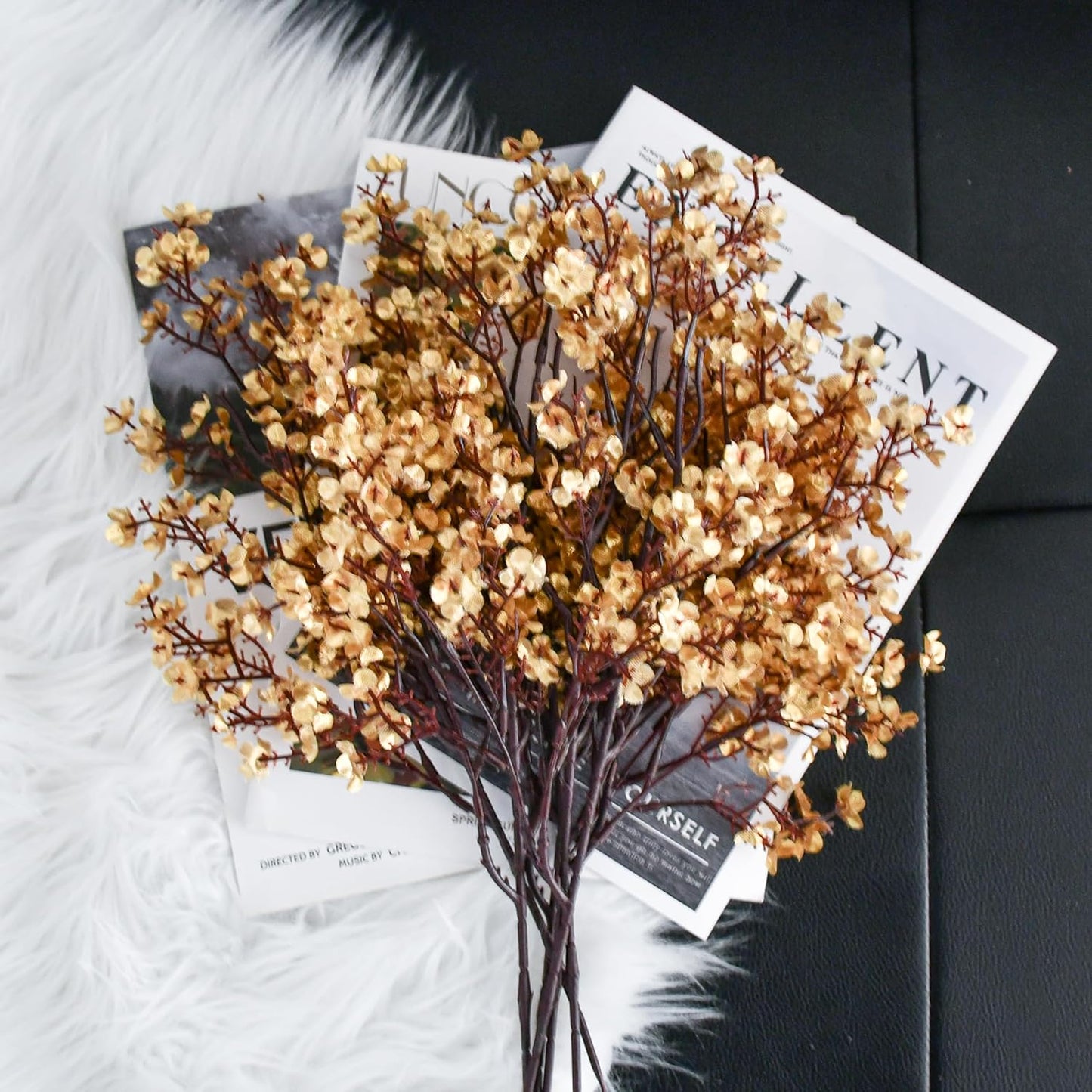 Mandy's Gold Artificial Baby’s Breath Flowers 15 Bundles Silk Gypsophila with Bendable Stems for Fall Centerpiece Wedding Decor and Table Arrangements