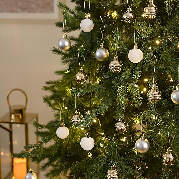 Valery Madelyn 1.57 Inches Small Christmas Tree Decorations Ornament Set for Fall Halloween, 24ct White and Gold Shatterproof Hanging Ball Ornaments Holiday Party Decor