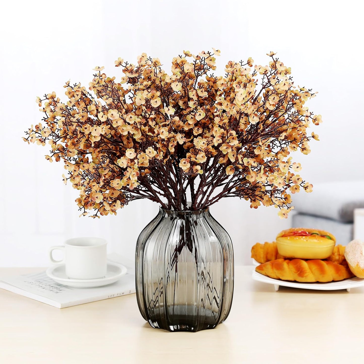JAKY-Global Babys Breath Silk Artificial Flowers Bulk 20pcs for Fall Decor Fake Flower Bouquet Bulk for Home Kitchen Indoor Bouquet Floral Arrangement Table Centerpieces Party Decor(Khaki)