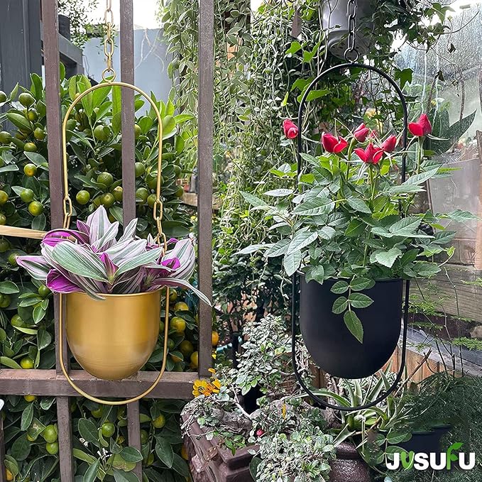 Metal Hanging Planters for Indoor and Outdoor Plants (Black)