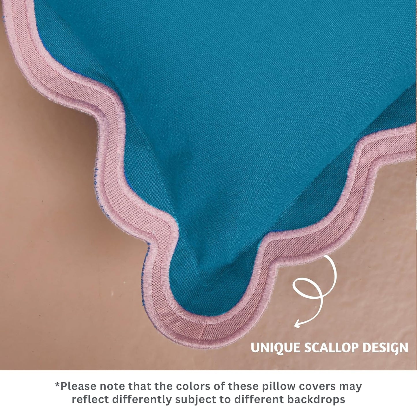 Folkulture Throw Pillow Covers | (18 x 18) Set of 2 Scallop Pillow Cover | Decorative Pillow Covers | Accent Throw Pillows or Outdoor Pillow | Cotton Pillow Covers Standard Size | Blue Throw Pillows