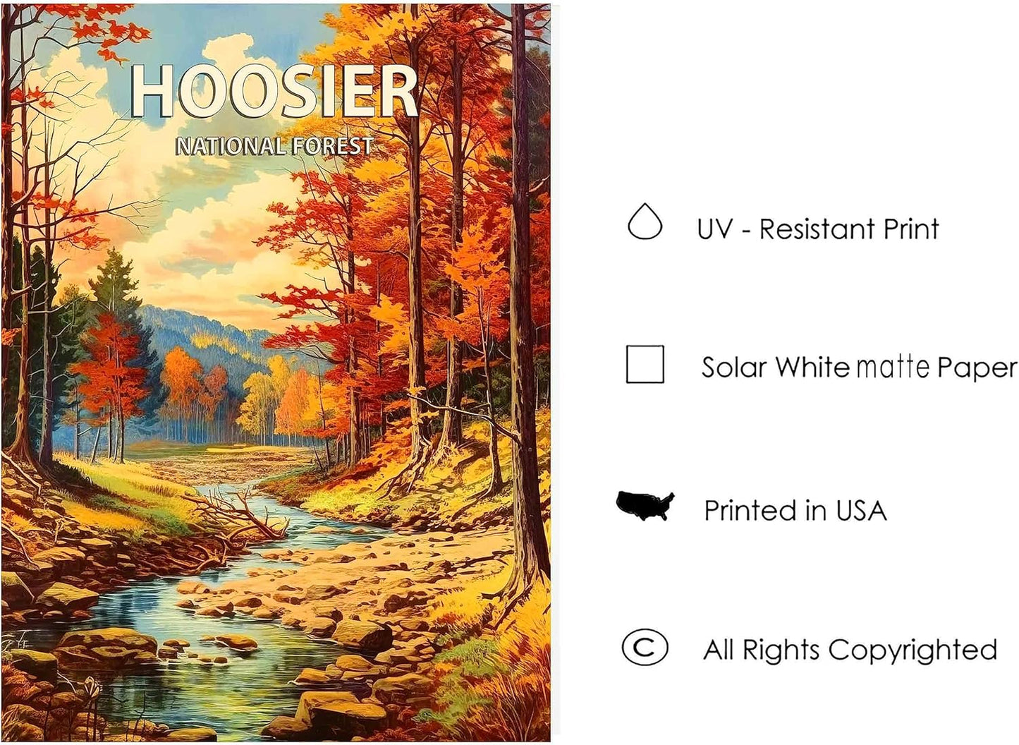 Hoosier National Forest Poster Art Print Retro Mountain Wall Art Poster Vintage Decor Nature Recreation Wilderness Wildlife Decoration, Outdoor Adventure Scenic Beauty Artwork. (Hoosier National