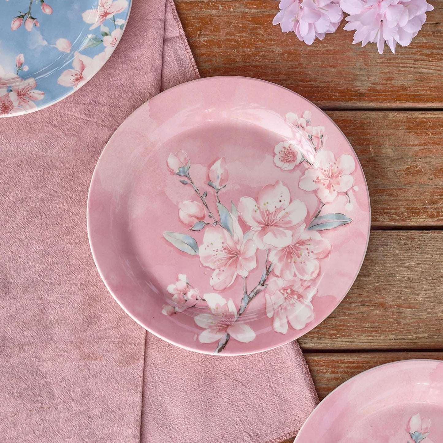 Bico Spring Sakura Salad Plates Set of 4, 8.75 Inch Ceramic Dessert Plates for Salad, Appetizer, Side Dishes, Microwave and Dishwasher Safe, Gift for Housewarming and Thanksgiving