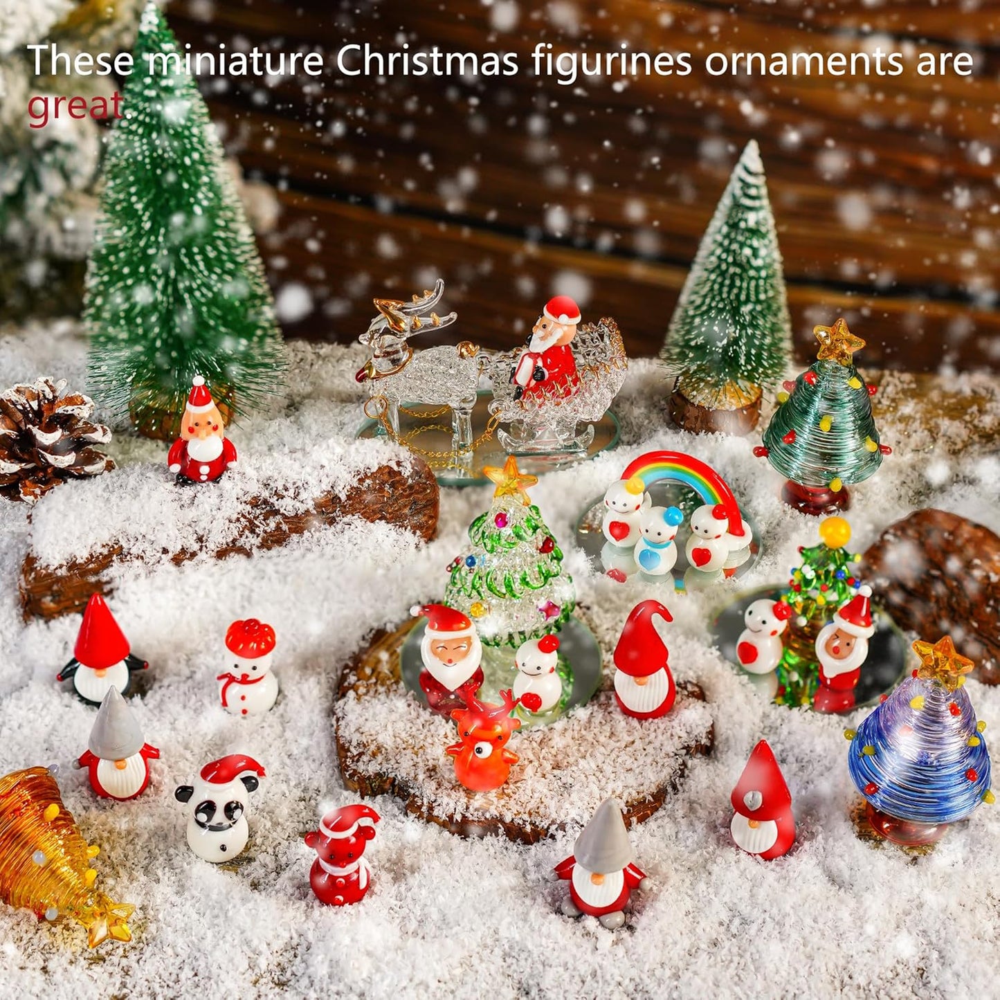 H&D HYALINE & DORA Set of 5 Mini Blown Glass Christmas Figurines Collectible Handmade Art Glass Christmas Figurines Decor for Party Supplies