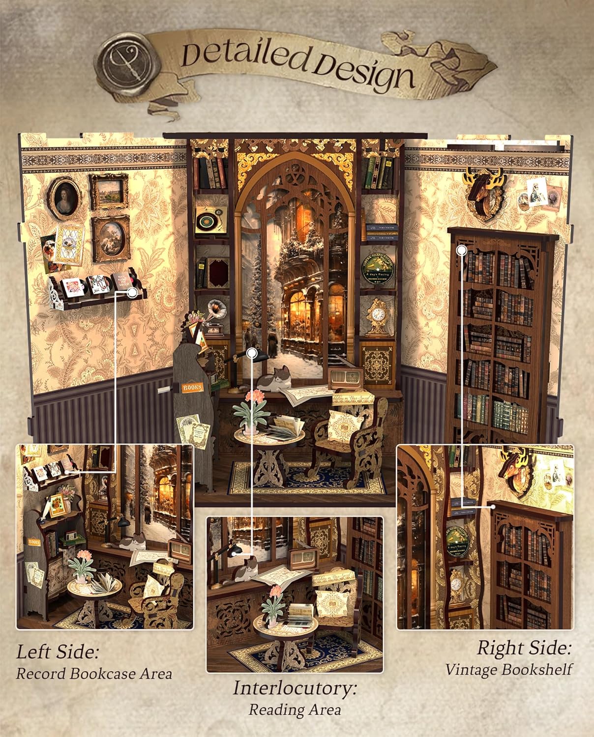 Cutefun Book Nook Kit - DIY Miniature Dollhouse Kit for Bookshelf, Book Nook Kits for Adults & Beginners, Ideal Gift for Book Lovers (Bookshop Memories)