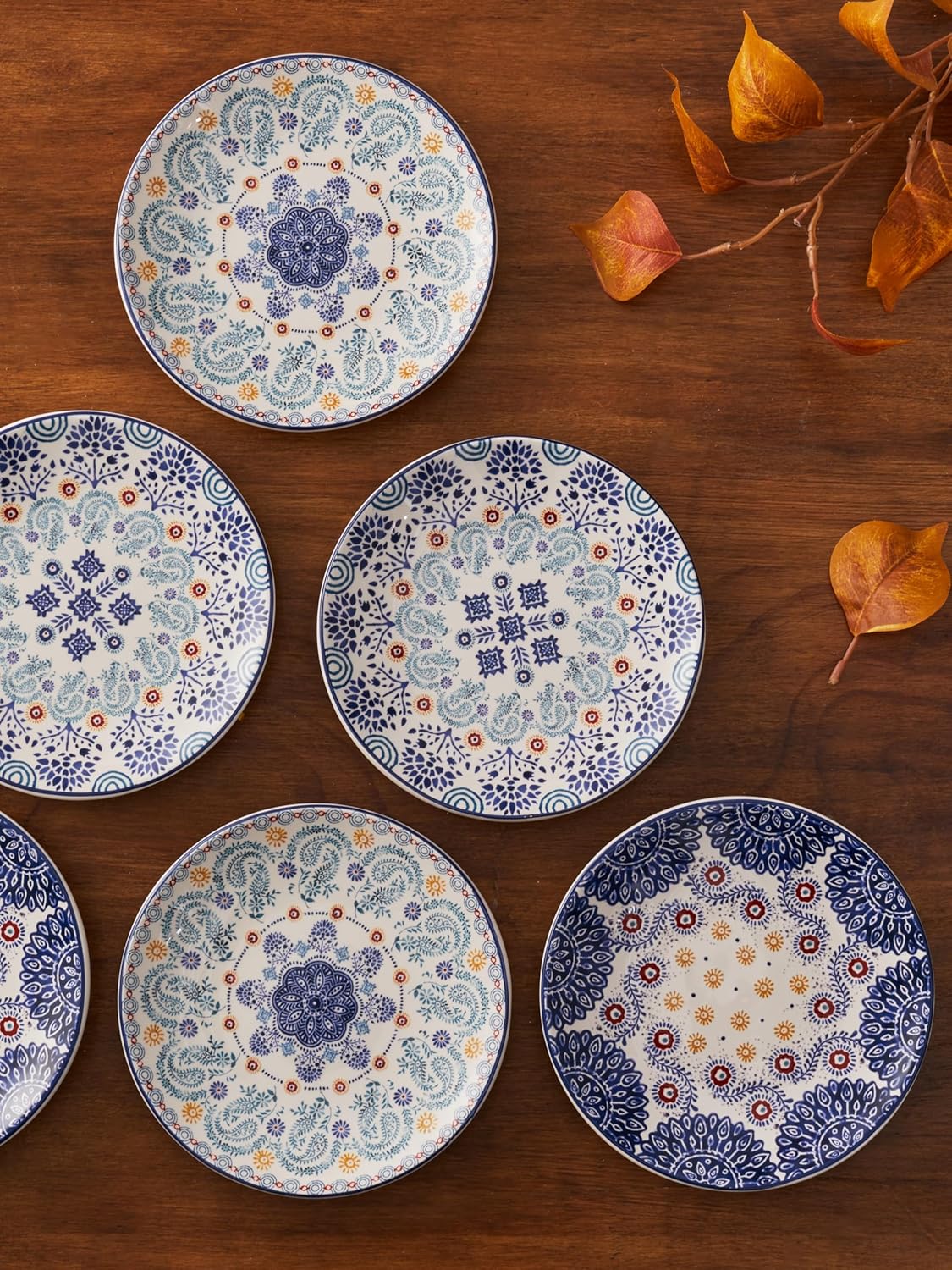 Bico Blue Talavera Appetizer Plates Set of 6, 6 Inch Small Ceramic Dessert Plates for Snacks, Salad, Tablescape, Microwave and Dishwasher Safe, Gift for Housewarming and Thanksgiving