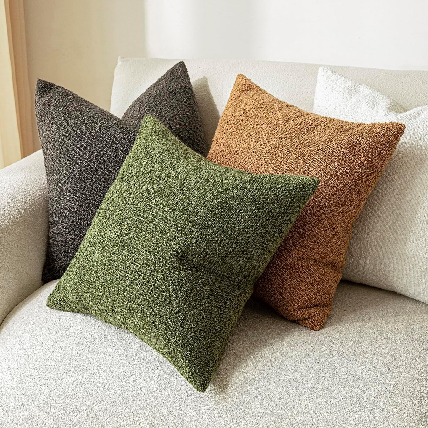 Foindtower Textured Boucle Throw Pillow Covers Accent Solid Pillow Cases Cozy Soft Decorative Couch Cushion Case for Chair Sofa Bedroom Living Room Home Decor, 18 x 18 Inch,Dark Brown