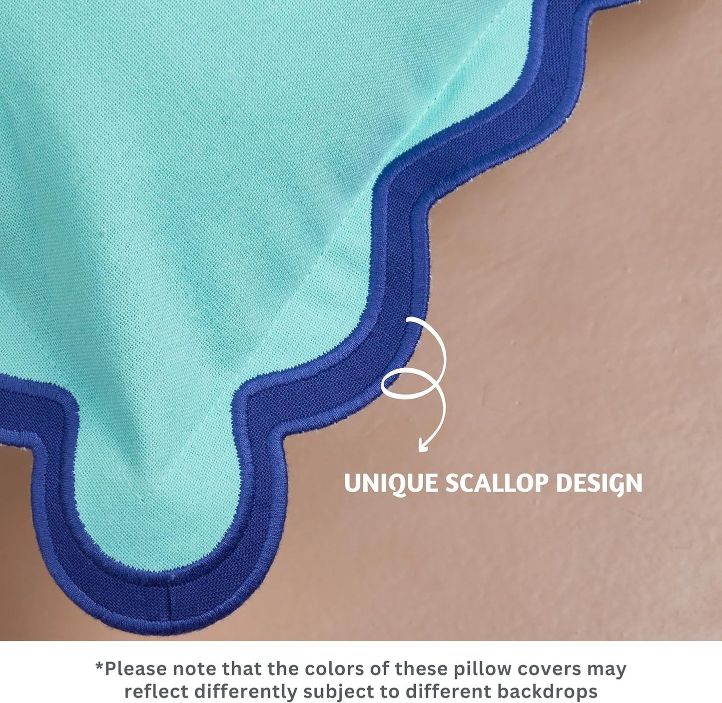 Folkulture Throw Pillow Covers 18x18, Set of 2 Cotton Scallop Pillow Cover, Decorative, Cute Outdoor, Boho for Couch, Blue