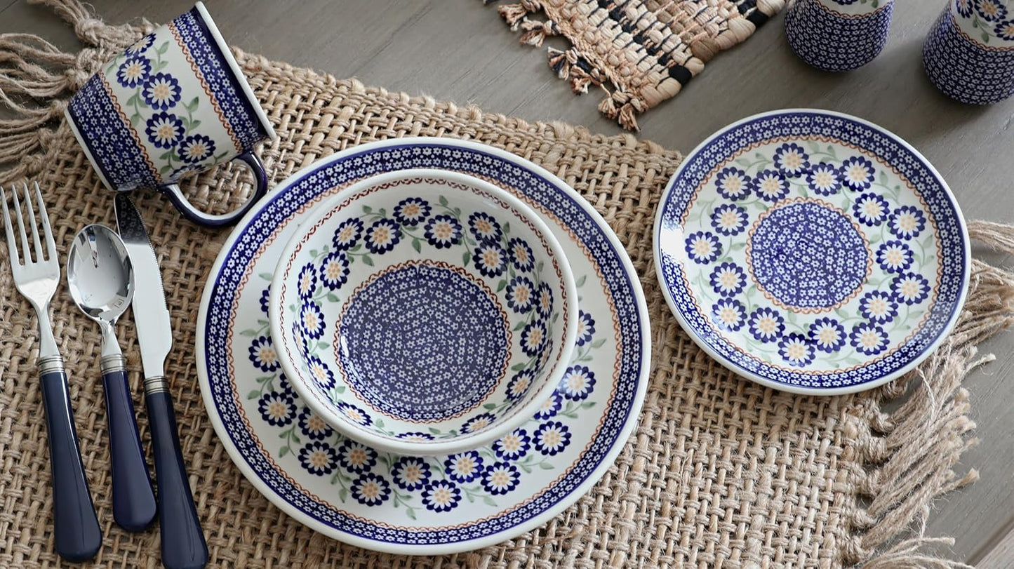 Blue Rose Polish Pottery - Yellow Peach Blossom Dessert Plate - 7" Diameter - Beautiful Plate for Cake, Appetizers, or Snacks