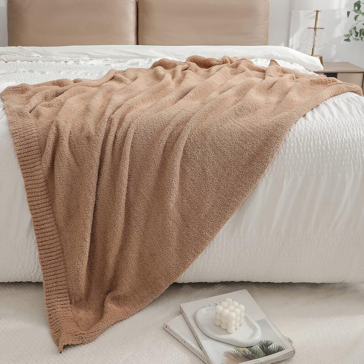 bearberry Super Soft Fluffy Throw Blanket Lightweight Cozy Warm Throw Blankets for Couch Bed Sofa All Season (Camel, 53”x71”)