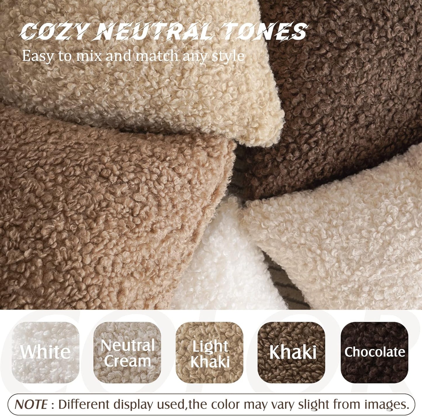 Foindtower 2 Pieces 16x16 Inch White, Faux Fur Throw Pillow Cover Accent Sherpa Pillow Fuzzy Soft Pillowcases Sheepskin Decorative Fleece Cushion Case for Bed Couch Living Room