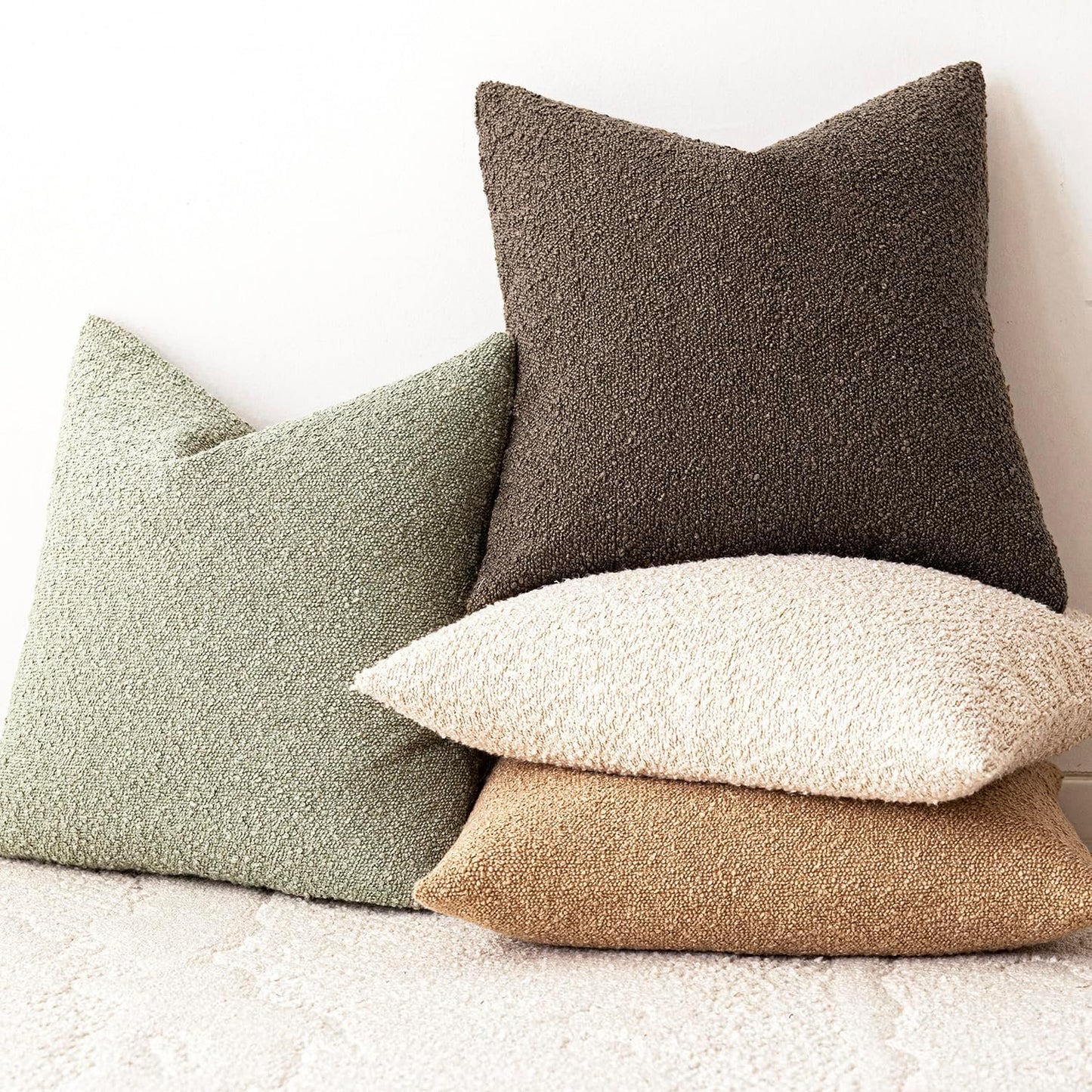 Foindtower Set of 2, Decorative Textured Boucle Throw Pillow Covers Accent Solid Pillow Cases Neutral Soft Couch Cushion Case for Chair Sofa Bedroom Living Room Home Decor 26x26 Inch Dirty Sage Green