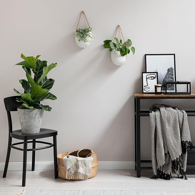 Kazai. Wall Planters -Ellie- | Hanging Ceramic Plant Pots 2 Pieces | Wall Decoration for Indoors, Balcony and Garden | White (Matte)