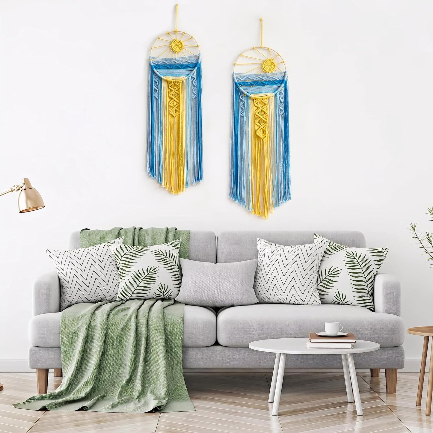 Mcrame Blue Sun Boho Wall Hanging Tapestry Sunset Art, Boho Woven Tapestry Big Dream Catcher Colorful Decor for Bedroom, Living Room, Nursery