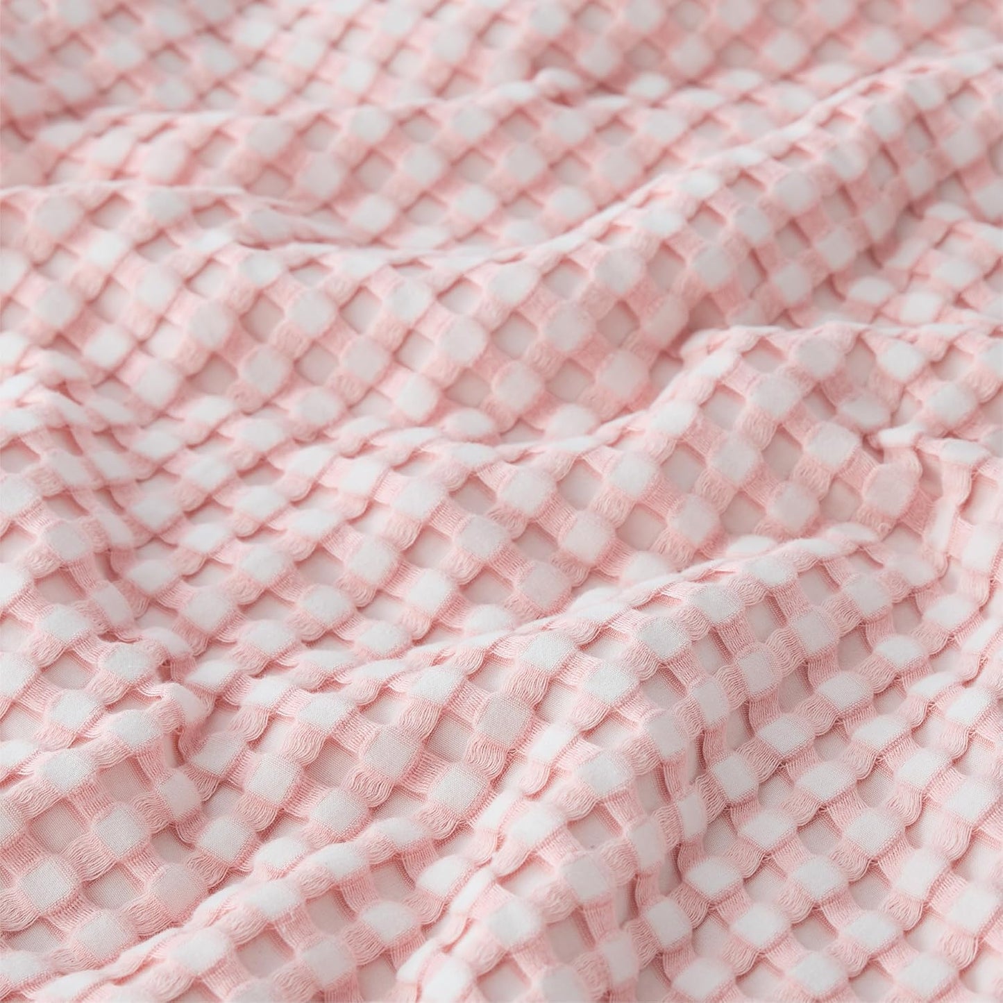 Bedsure Cooling Cotton Waffle Queen Size Blanket - Lightweight Breathable Blanket of Rayon Derived from Bamboo for Hot Sleepers,Spring Pink, 90x90 Inches