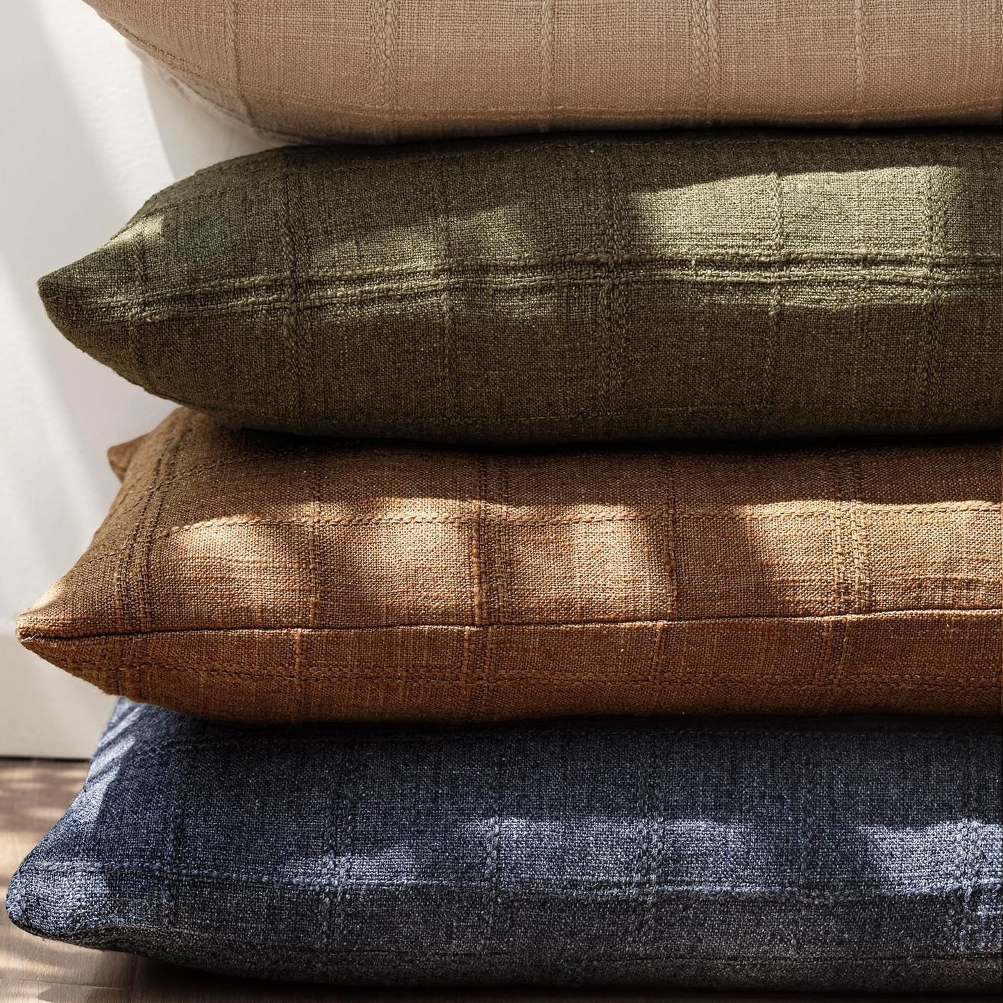 Foindtower Set of 2 Decorative Linen Check Throw Pillow Covers Neutral Farmhouse Vintage Cushion Covers Modern Boho Home Decor for Sofa Chair Couch Bedroom Living Room,26×26 Inch,Brick