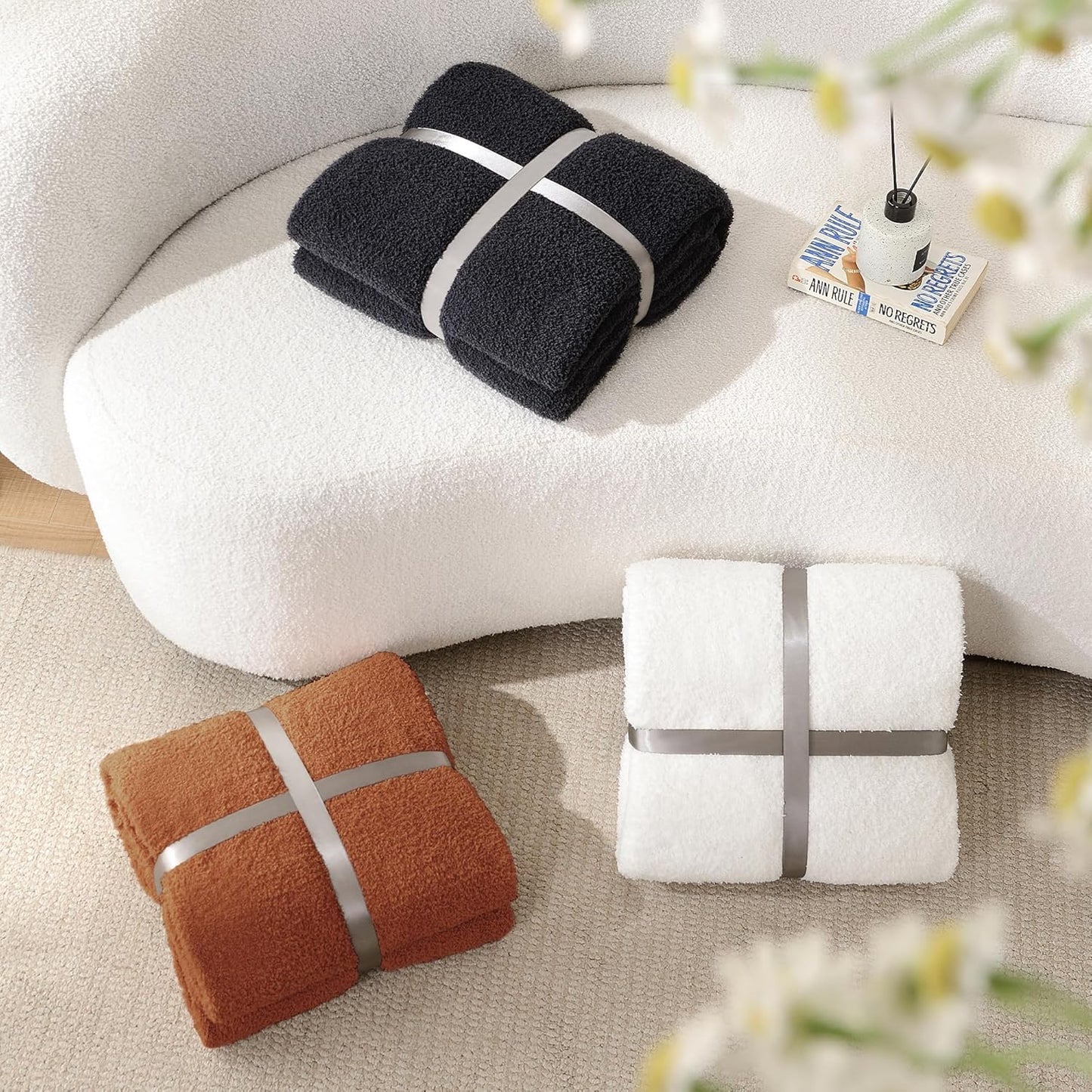 JOOJA Knit Throw Blanket Super Soft Warm Blanket for Couch Lightweight Fluffy Blanket for Bed Sofa 60x80 Inches Rust