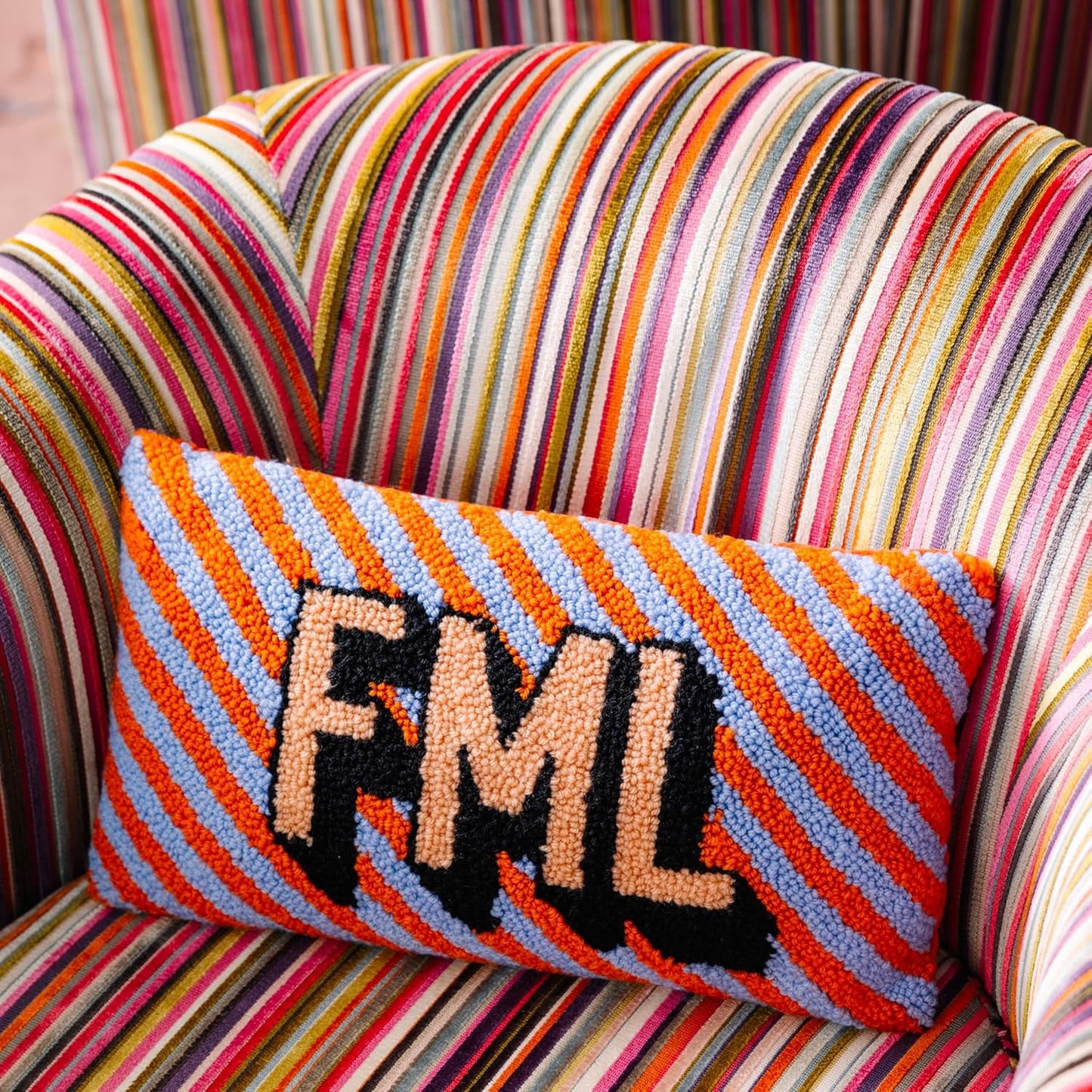 FURBISH Hook Decorative Throw Pillow - FML - 9"x16" - Small Embroidered Designer Pillow for Living Room, Couch, Sofa, Chair & Bed - Eclectic Home Decor