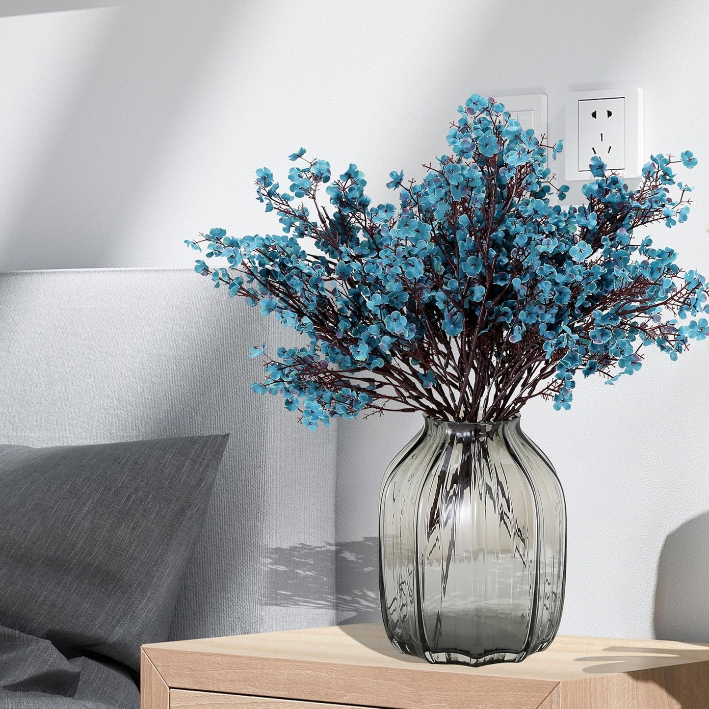 JAKY-Global Babys Breath Fabric Cloth Artificial Flowers 12 Bundle European Fake Silk Plants Decor Wedding Party Decoration Bouquets Real Touch DIY Home Garden (Autumn Blue-12pcs)