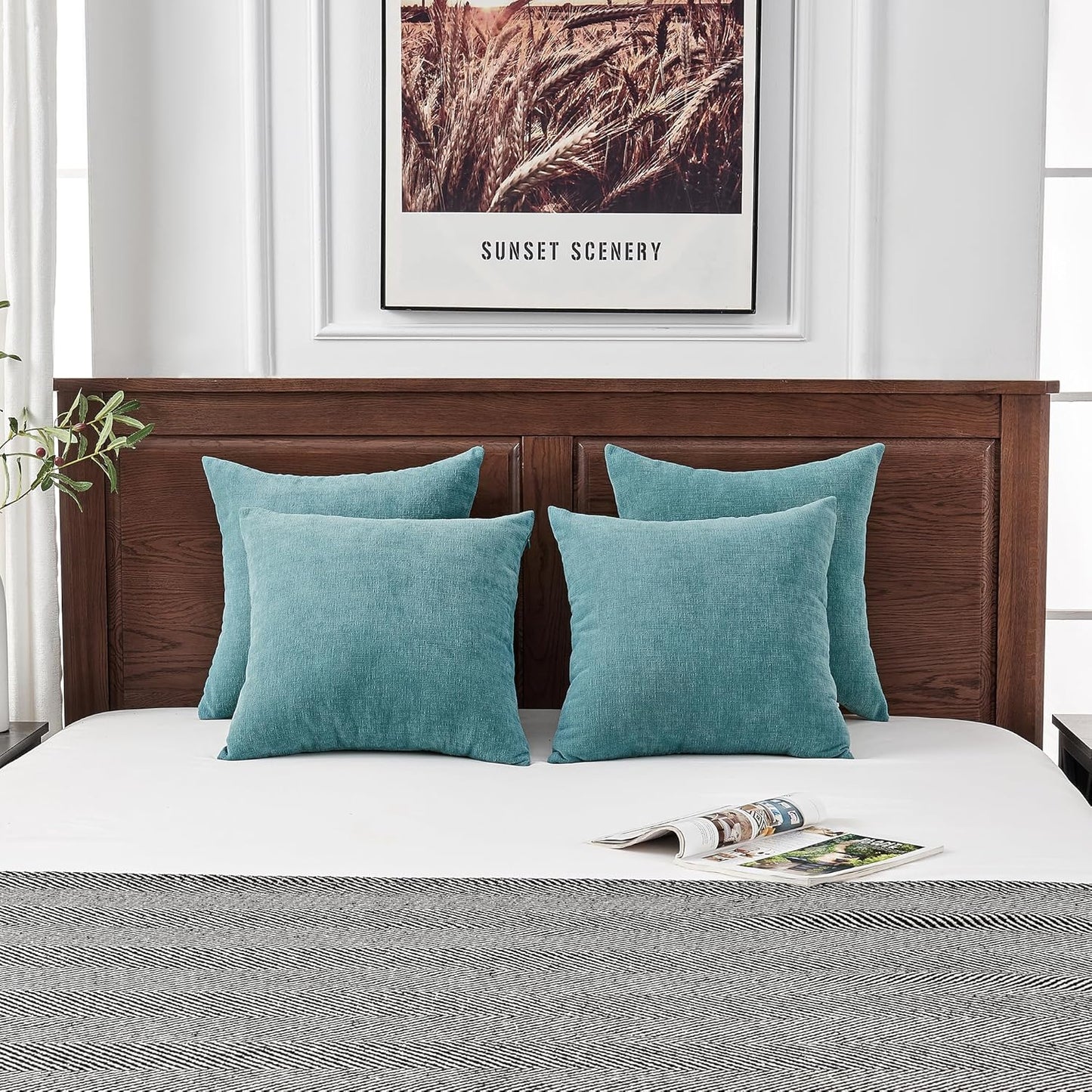 GAWAMAY Decorative Square Throw Pillow Covers 18"x18" Inch Set of 4, Super Soft Chenille Pillows Farmhouse Fall Pillowcase for Living Room Bedroom Sofa Couch Cushion Cover Smoke Blue 45x45cm