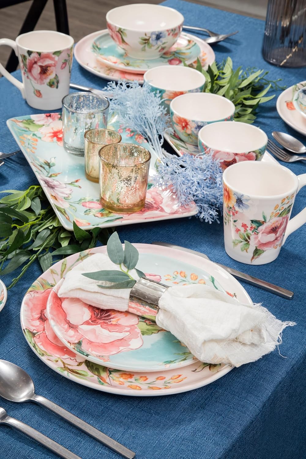 Bico Margret's Garden Dinner Plates Set of 4, 11 Inch Large Ceramic Plates for Pasta, Steak, Stylish Serving Dishes, Microwave and Dishwasher Safe, Gift for Housewarming and Thanksgiving