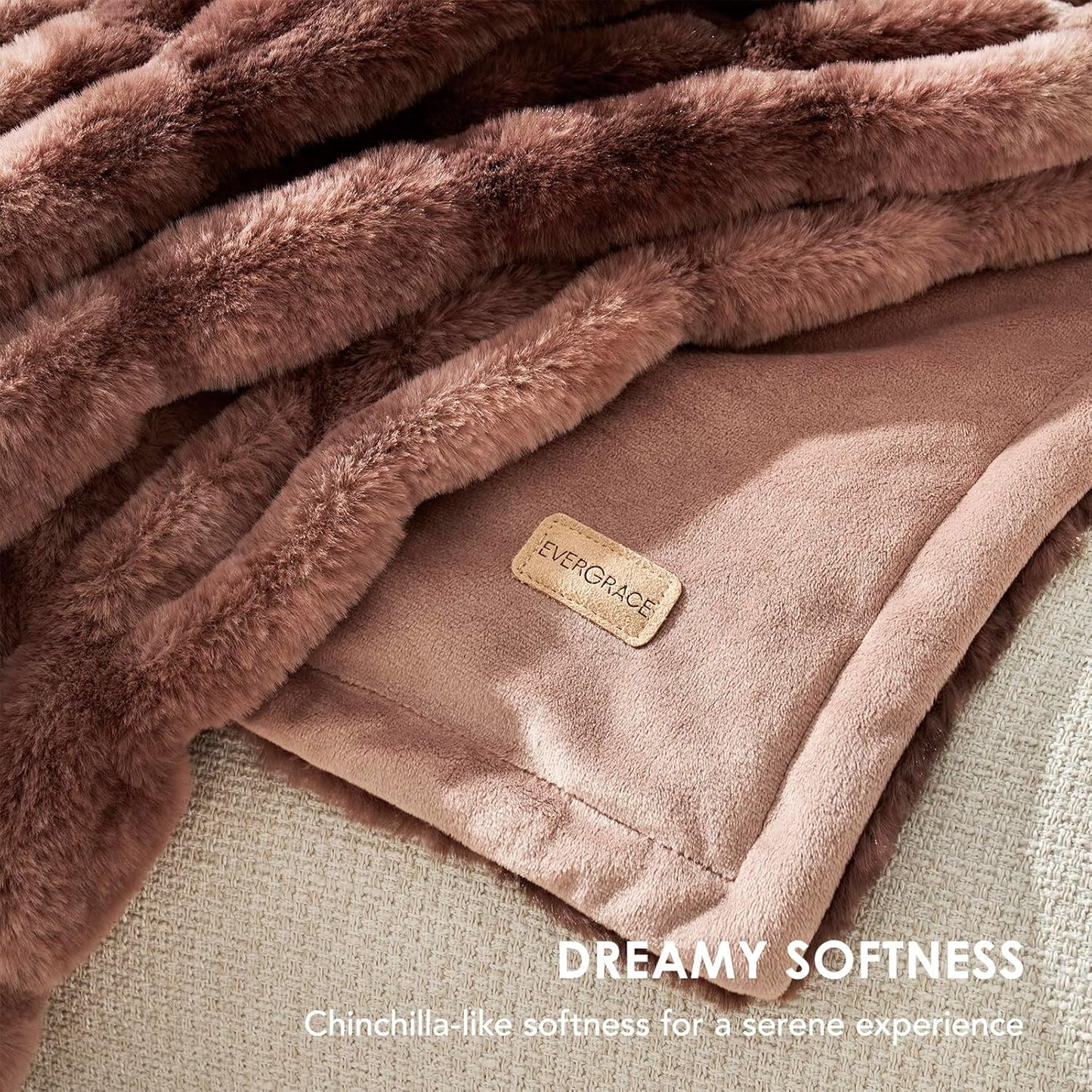 EVERGRACE Luxurious Soft Faux Rabbit Fur Throw Blanket, Cozy Fuzzy Plush Warm Throws for Couch Bed Sofa Chair Home Decor, Ruched Bubble Fluffy Blanket with Reversible Velvet, 50" x 60", Mocha Brown