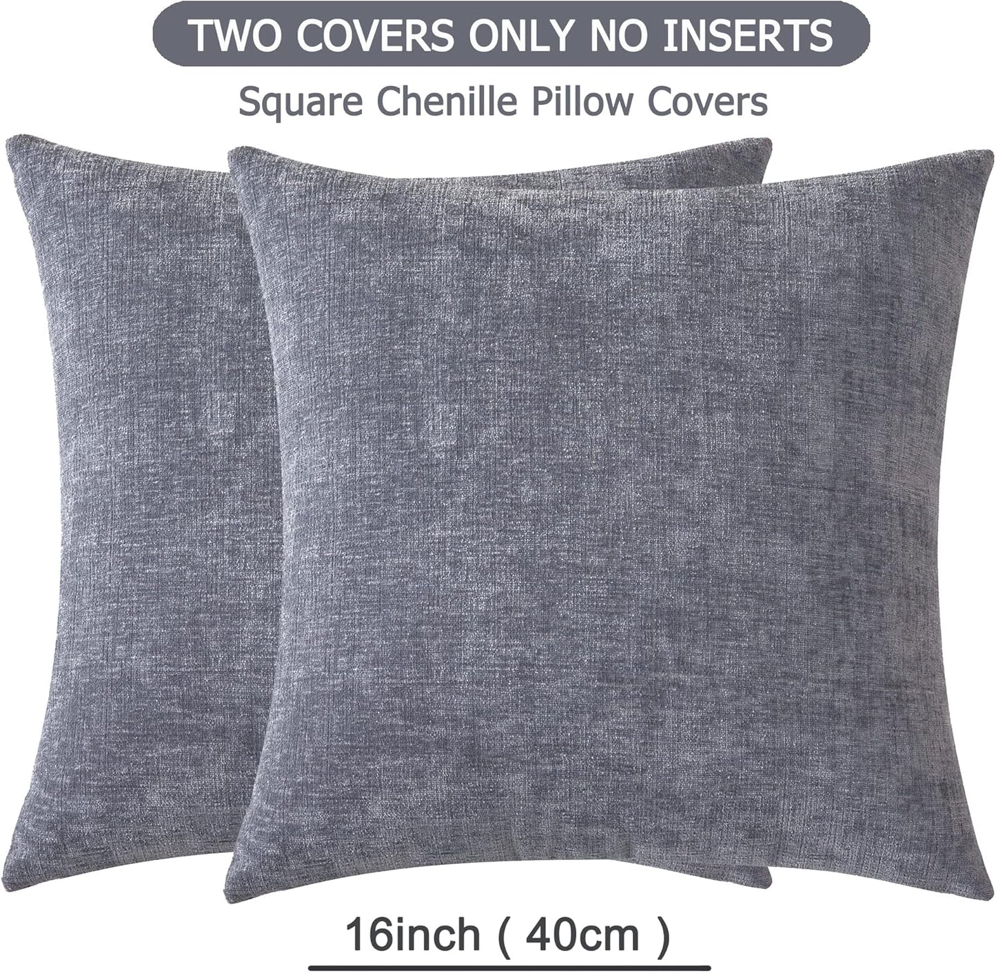 GAWAMAY Decorative Throw Pillow Covers 16x16 Inch Set of 2, Super Soft Chenille Square Pillows Farmhouse Fall Pillowcase for Living Room Bedroom Sofa Couch Cushion Cover Grey 40x40cm (No Insert)