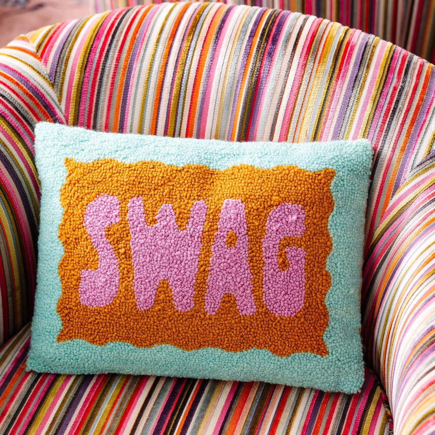 FURBISH Hook Decorative Throw Pillow - Swag - 12"x16" - Small Embroidered Designer Pillow for Living Room, Couch, Sofa, Chair & Bed - Eclectic Home Decor