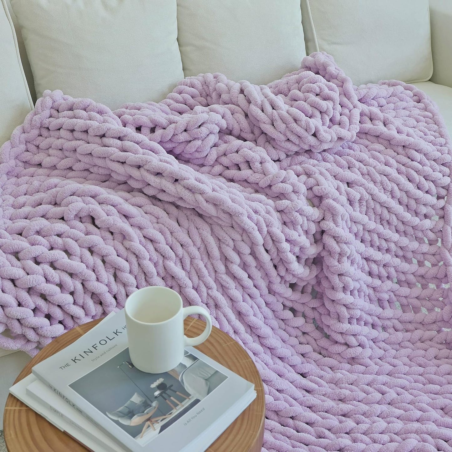 Maetoow Chenille Chunky Knit Blanket Throw (50×60 Inch), Handmade Warm & Cozy Blanket Couch, Bed, Home Decor, Soft Breathable Fleece Banket, Christmas Thick and Giant Yarn Throws,Purple