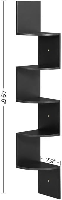 VASAGLE Corner Shelf Wall Mount, 5-Tier Floating Corner Bookshelf, Plant Shelf for Bedroom, Living Room, Bathroom, Home Office, Ink Black