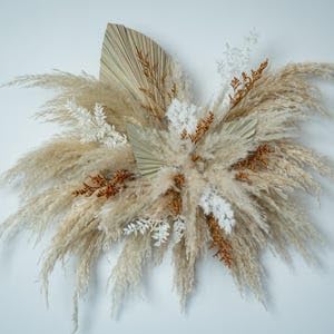 1pc 88.9cm Natural Pampas Grass Wall Hanging, 35 Inch Dried Reed Bouquet, Beige to Brown, Bohemian Home Decor (Desert Whisper)