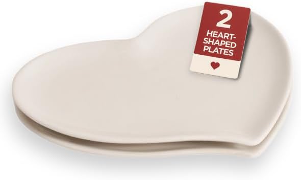 Heart Shaped Plates, Decorative White Ceramic Plates for Dessert, Appetizer, or Jewelry Display, Romantic Dinner Set for Two, Small Plate Dinnerware for Valentines Day, White Heart Decorations, 2 Pack