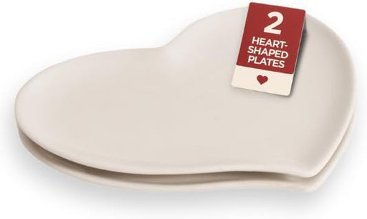 Heart Shaped Plates, Decorative White Ceramic Plates for Dessert, Appetizer, or Jewelry Display, Romantic Dinner Set for Two, Small Plate Dinnerware for Valentines Day, White Heart Decorations, 2 Pack
