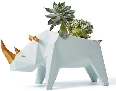 HAUCOZE Amoy-Art Rhino Gifts Planter Animal Decor Statue Modern Sculpture Figurine Succulent Cacuts Pot Centerpiece Ornament Polyresin Arts Crafts 18cm