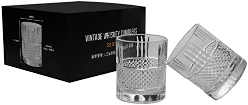 LEMONSODA Premium Double Rocks Vintage Whiskey Tumblers - Uniquely Designed Vintage Style Glass