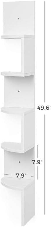 VASAGLE Corner Shelf Wall Mount, 5-Tier Floating Corner Bookshelf, Plant Shelf for Bedroom, Living Room, Bathroom, Home Office, Cloud White