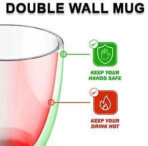 Gmark Large Coffee Mugs Set of 2 (12 oz, 350 ml), Double Wall Tumbler Glass Cup, Insulated Coffee Cups for Tea, Latte, Espresso, Juice, or Water GM2029