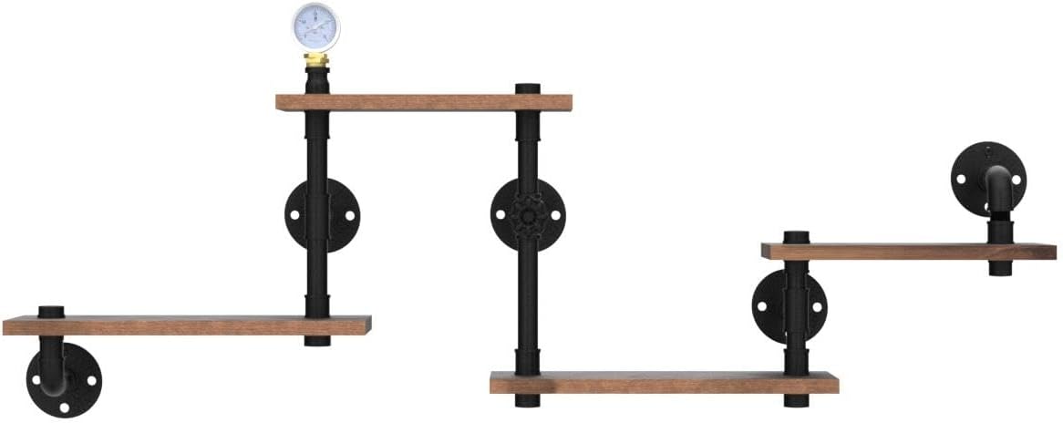 Industrial Rustic Modern Solid Wood Ladder Pipe Wall Mounted Floating Shelves – 4 Tiers Bookshelf,DIY Storage Shelving,Hung Bracket,Bookcases