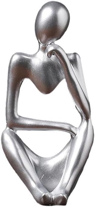 Creative Resin Thinker Minimal Abstract Art Sculpture Statue Figurines Home Office Bookshelf Desktop Decor (Silver, Right, Small)
