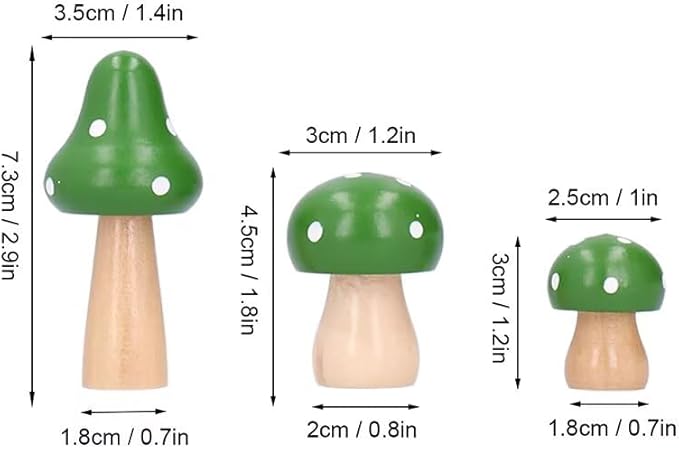 3Pcs Mushroom Decor Wooden Mini Figures Fairy Garden Accessories 2.9in 1.8in 1.2in Cute Miniature Mushrooms Home Decor for Bedroom Office Bonsai Fairy Garden Green
