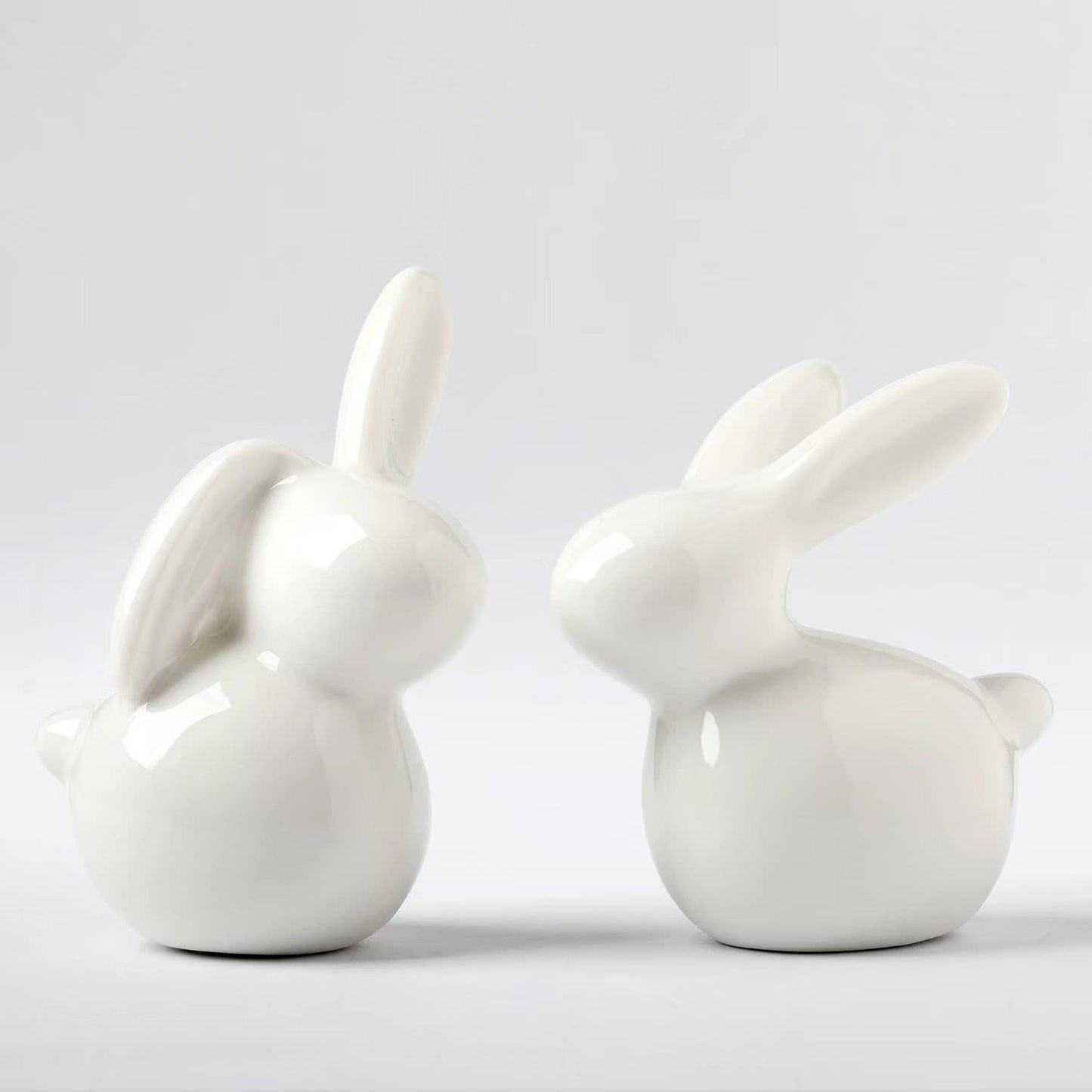 GOODSTART Ceramic Rabbit Ceramic Bunny Figurine Porcelain Modern Art Home Decor, A Set of 2 Rabbit Decor, Easter Bunny Rabbits, Easter Decorations for Home