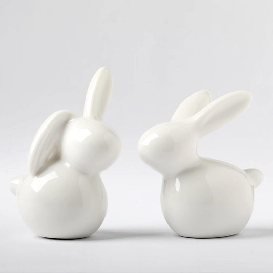 GOODSTART Ceramic Rabbit Ceramic Bunny Figurine Porcelain Modern Art Home Decor, A Set of 2 Rabbit Decor, Easter Bunny Rabbits, Easter Decorations for Home