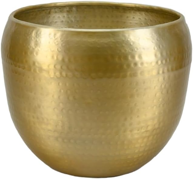 Serene Spaces Living Large Brass-Look Aluminum Cachepot – 15.5" Diameter, 13" Tall Handcrafted Vintage Planter for Indoor Plants, Flowers, Weddings, Centerpieces – No Drainage