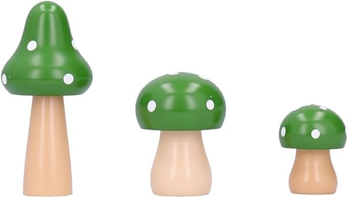 3Pcs Mushroom Decor Wooden Mini Figures Fairy Garden Accessories 2.9in 1.8in 1.2in Cute Miniature Mushrooms Home Decor for Bedroom Office Bonsai Fairy Garden Green