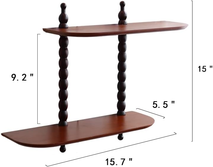 FRIADE 2-Tier Wall Mounted Floating Shelf with Two Roman Column,Decorative Display Shelf for Entrance,Bathroom, Bedroom, Living Room, Kitchen,Office (Brown)