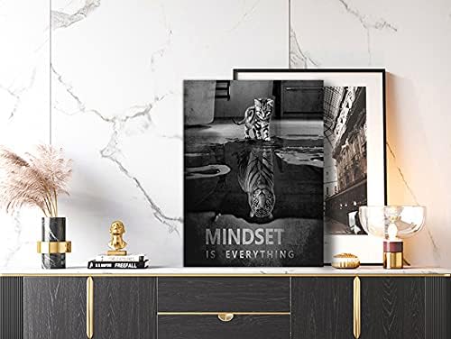 Cute Cat Canvas Prints Wall Art Tiger and Cat Pictures Black and White Animal Posters Painting Modern Inspiring Artwork Wooden Decorations for Guest Room Office Home Framed Ready to Hang -18 x 24 in