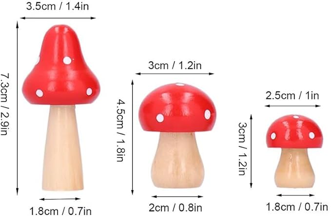 3Pcs Mushroom Decor Wooden Mini Figures Fairy Garden Accessories 2.9in 1.8in 1.2in Cute Miniature Mushrooms Home Decor for Bedroom Office Bonsai Fairy Garden Red