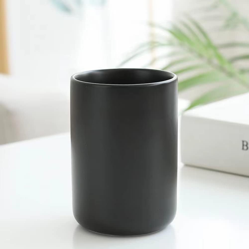 Japanese Simple Black and White Style, handleless Ceramic Mug, Tea Cup, Toothbrush Holder, Coffee Cups (Black)