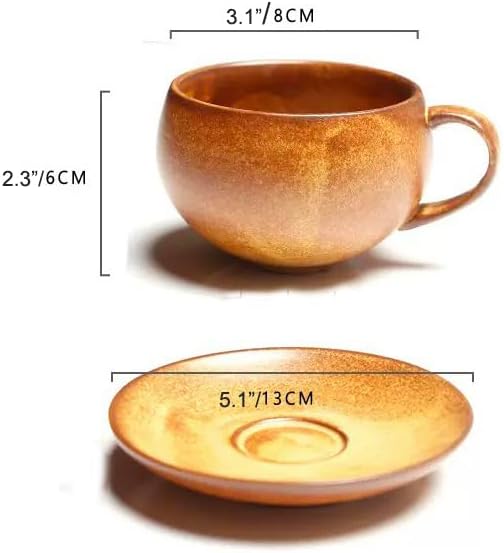 Vintage Yellow Fall Ceramic Coffee Mug with Saucer Set 9.5 Oz Porcelain Coffee Mug Set for Cappuccino,Lattes,Tea,Coffee Lovers Thanksgiving Gifts CM10 (Yellow 02)