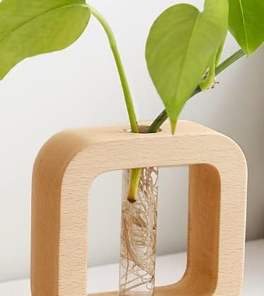 WONQEXZ Tabletop Vase,Hydroponics Plants Flower Pots,Modern Style Vase,Decorative Planter Pot,Home Gift, Light Yellow Beech,1.6 * 4.9 * 4.3in, Plants Not Included